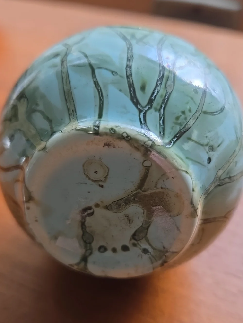 Vintage Old Dutch Delft Handle in Holland Blue-Green Ceramic P with Brass Accent